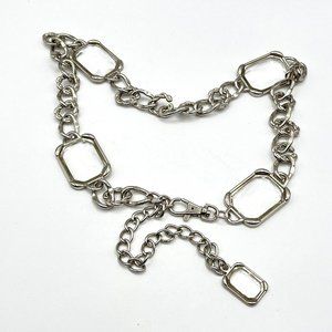 Chicos Chain Hip Belt Square Lucite Metal Links Silvertone Belt 32” - 36”